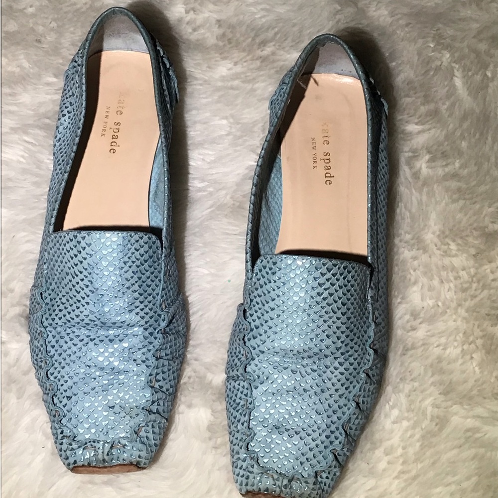 kate spade Light Blue Textured Leather Loafers